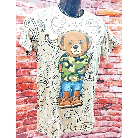 OG Hustle Legendary King Teddy Bear Graphic T Shirt Bandana Styled Light Brown - Picture 3 of 8